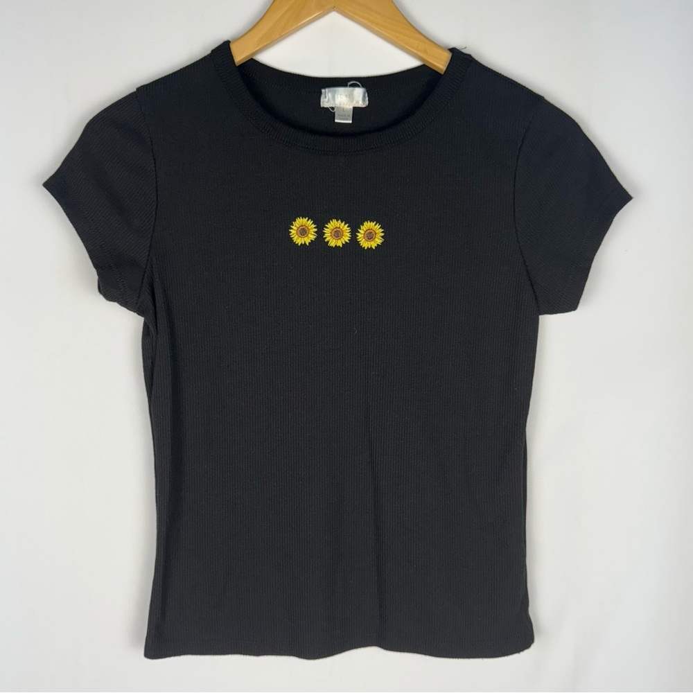 Black Sunflower Embroidered Women's Top